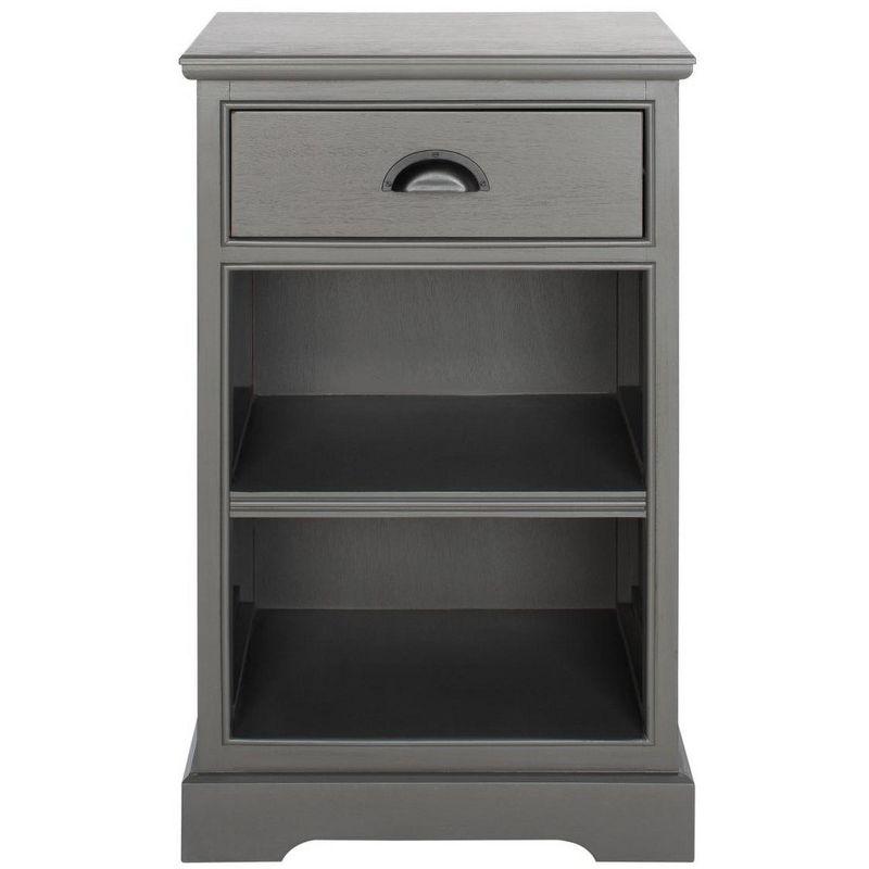 Transitional Gray Pine Wood Side Table with Storage Drawer