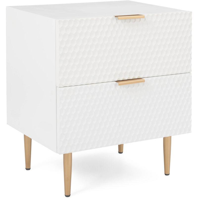 Adore Decor Jolie Modern Living Room Side Table, 2 Drawer Storage with Gold Metal Accents, White