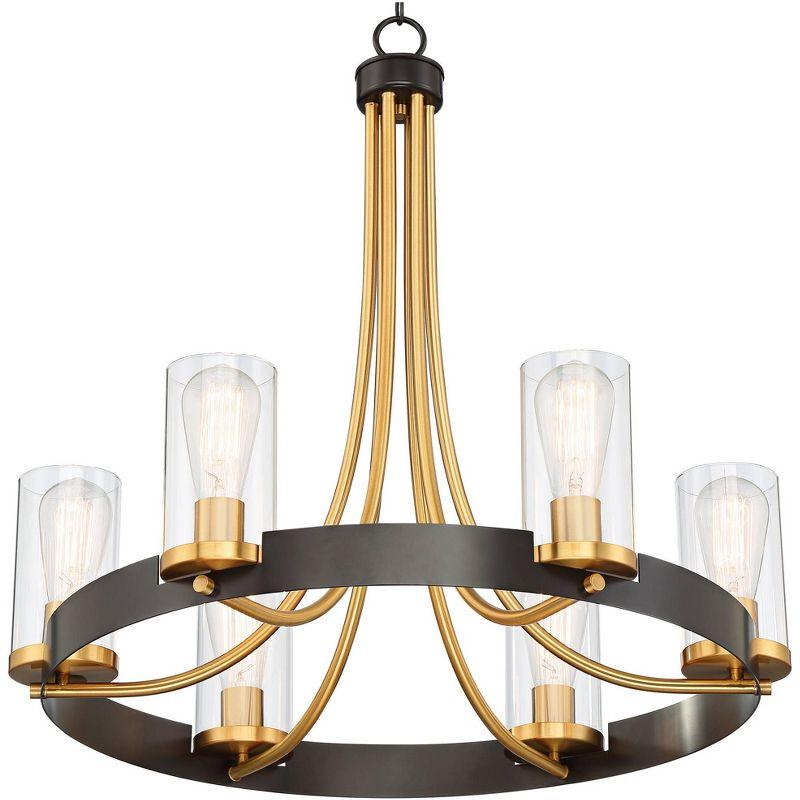 Stiffel Ferrers Dark Bronze Gold Chandelier 26" Wide Clear Glass Shade 6-Light Fixture for Dining Room House Foyer Kitchen Island Entryway Bedroom