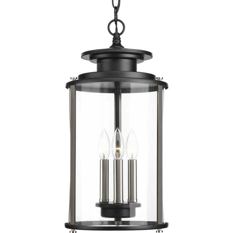 Progress Lighting Squire 3-Light Hanging Lantern, Steel, Black Finish, Clear Glass Shade