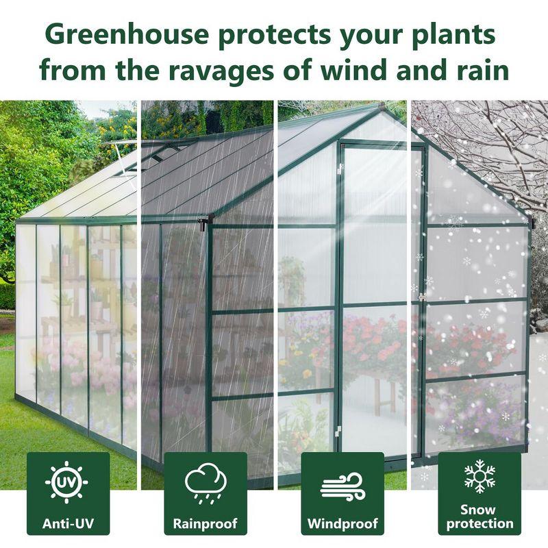 12x8 FT Greenhouse for Outdoors, Large Walk-in Greenhouse with Roof Vent, Heavy Duty Polycarbonate Greenhouse for Garden Patio Backyard