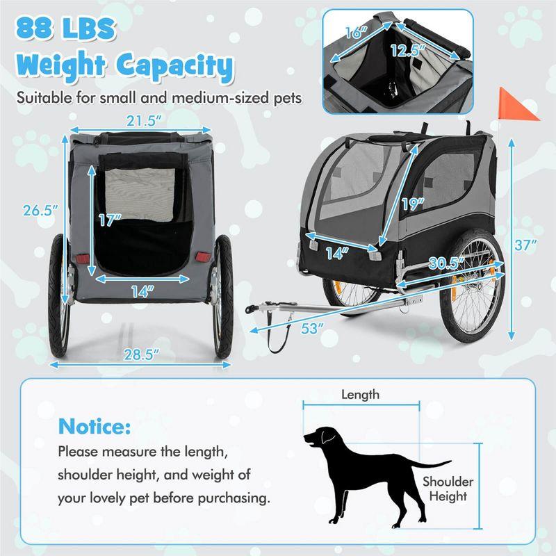 Costway Dog Bike Trailer Foldable Pet Cart with 3 Entrances  for Travel Grey/Red/Blue