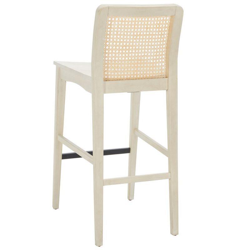 Benicio White and Natural Rubberwood Rattan Bar Stools, Set of 2