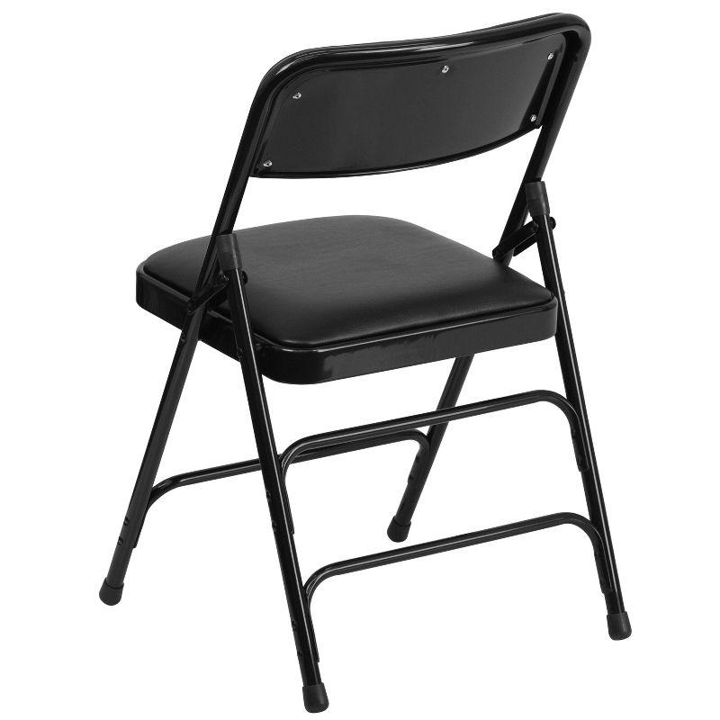 Black Metal Folding Chairs with Padded Vinyl Seats, Set of 2