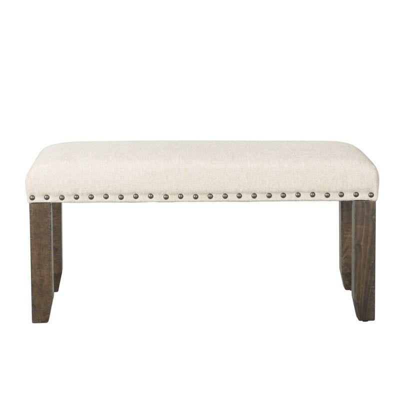 Rustic Cream Upholstered Bench with Walnut Legs