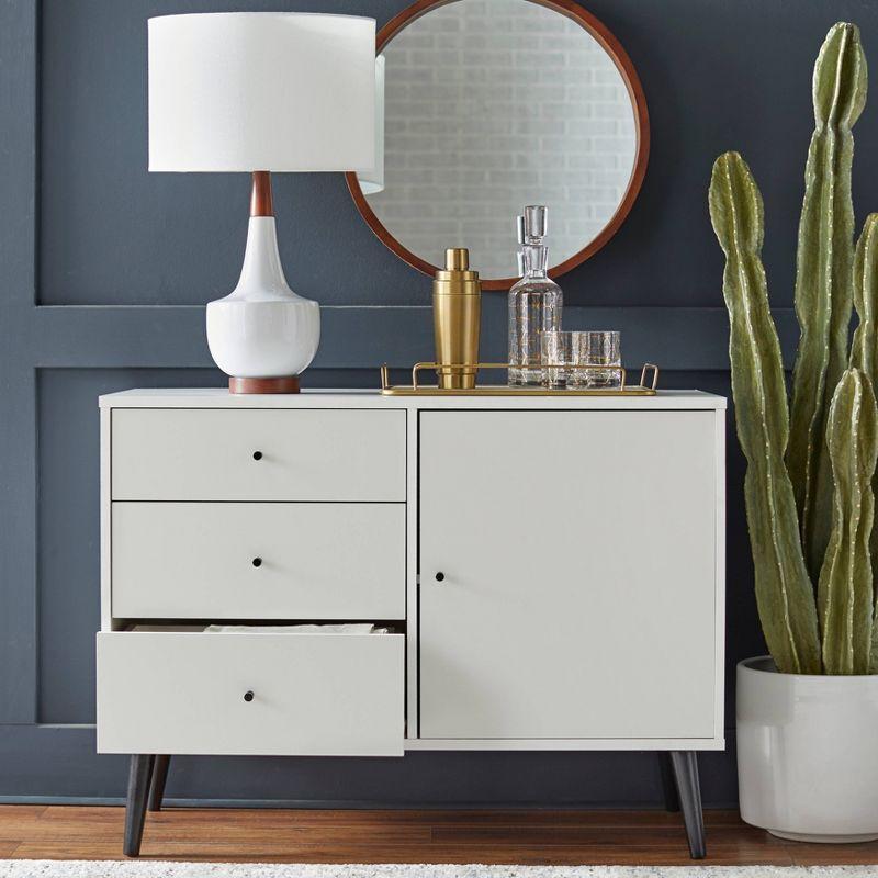 Mid-Century Modern White Buffet with Black Accents