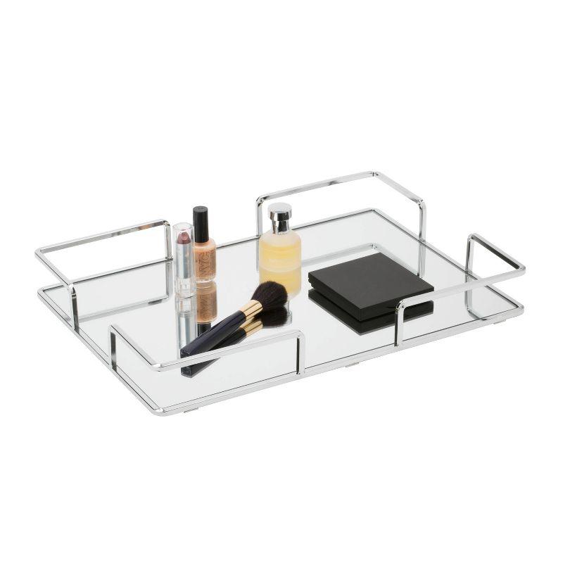 Home Details Modern Square Design Bathroom Tray Chrome : Microfiber, Machine Washable, Non-Slip Backing