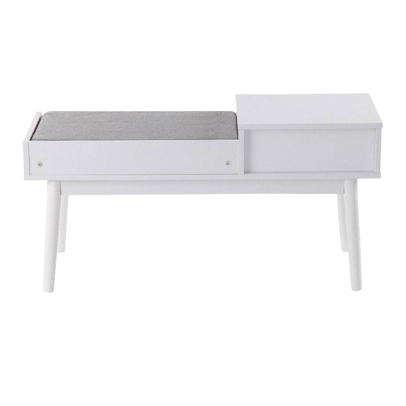 Modern White and Gray Wood Bench with Storage Drawer