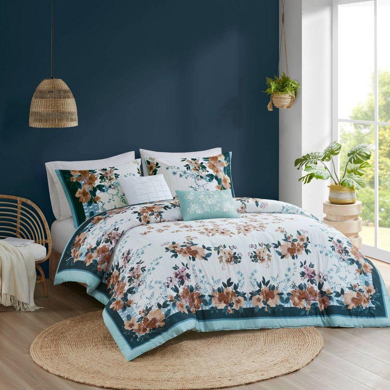 Gray Floral Cotton 5-Piece King Bedspread Set