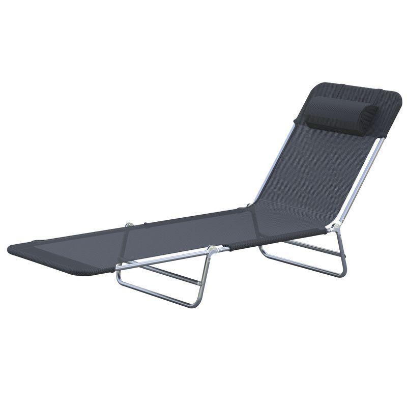 Outsunny Foldable Outdoor Chaise Lounge Chair, 6-Level Reclining Camping Tanning Chair with Breathable Mesh Fabric and Headrest