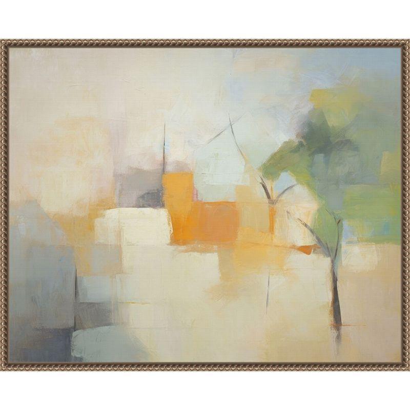 Green and Orange Abstract Landscape Canvas Art with Bronze Frame