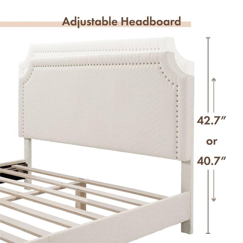 24/7 Shop At Home Queen Heartwild Modern Boucle Upholstered Nailhead Trim Platform Bed White: Polyester, Wood Frame, No Box Spring Needed