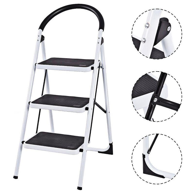 Costway 3 Step Lightweight Ladder HD Platform Foldable Stool 330 LB Cap. Saving Space