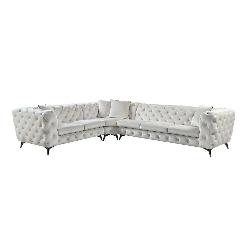 133" Atronia Sectional Sofa Beige Fabric - Acme Furniture: Linen Upholstery, Wood Frame, Includes 4 Pillows