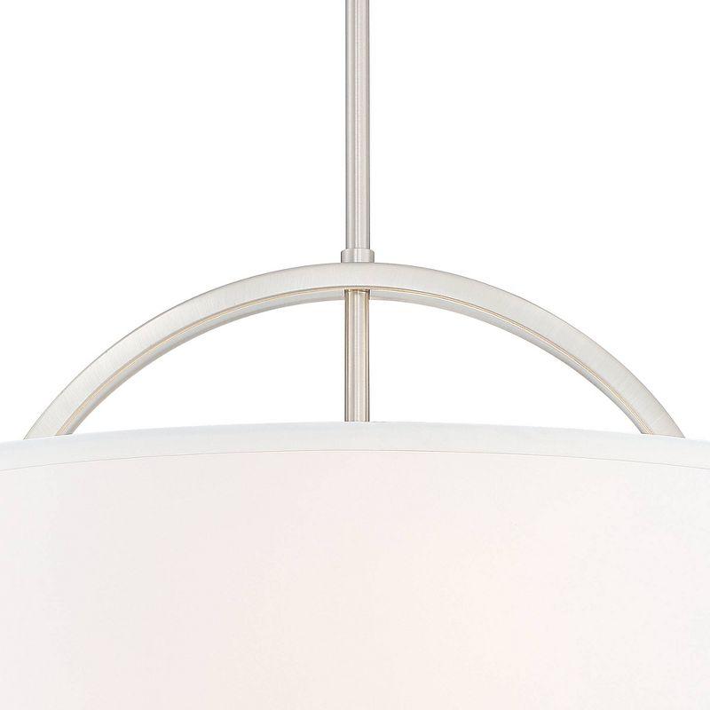 Possini Euro Design Brushed Nickel Drum Pendant Chandelier 20" Wide Modern White Linen Shade Fixture for Dining Room House Kitchen