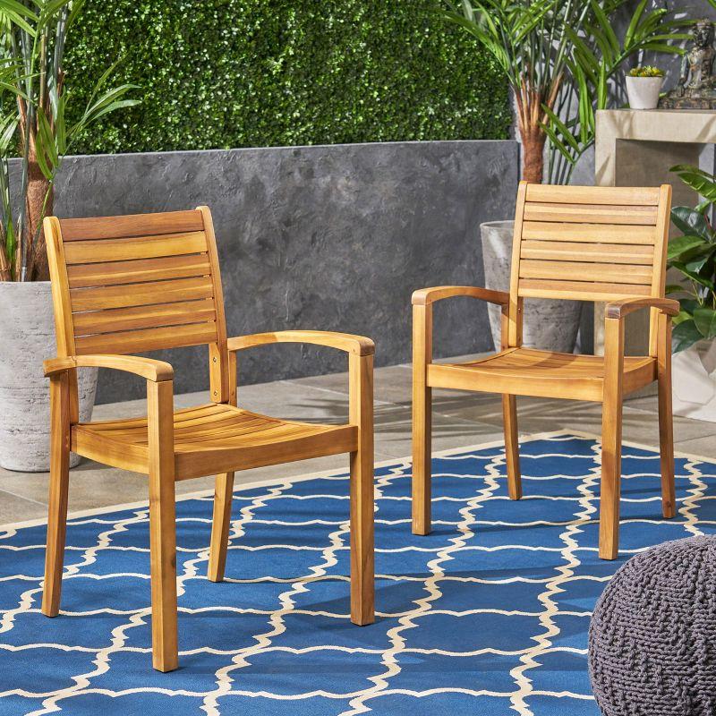 Watts Teak Finish Acacia Wood Outdoor Dining Chairs, Set of 2