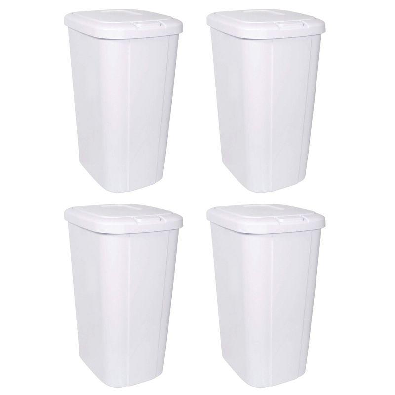 Hefty 13.3 Gallon White Plastic Touch Top Trash Can, 4 Pack