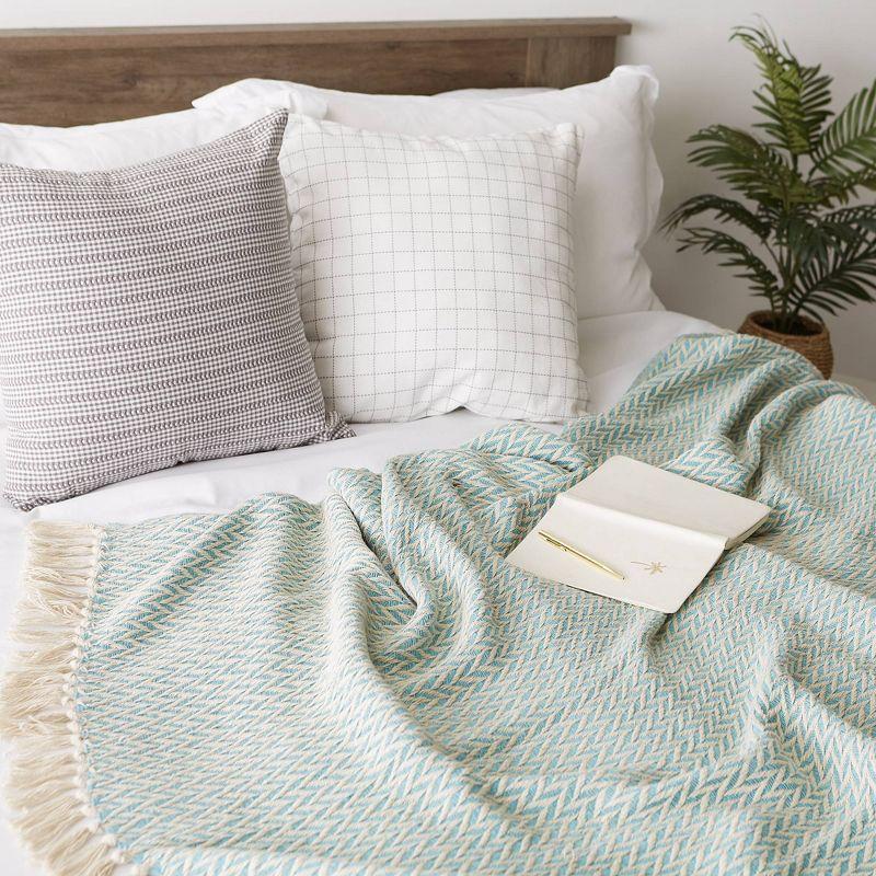 50"x60" Zig-Zag Throw Blanket Aqua - Design Imports: Lightweight Woven Cotton, Machine Washable