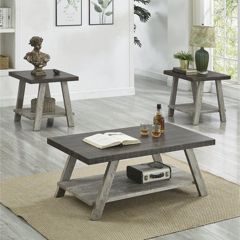 Athens Weathered Walnut and Gray 3-Piece Wood Coffee Table Set