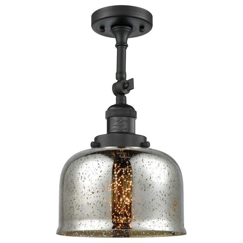 Matte Black and Glass Industrial Semi-Flush Mount Light