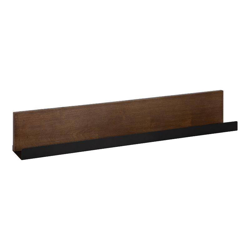 Walnut Brown and Black Wood Floating Wall Shelf with Lip, 30x4