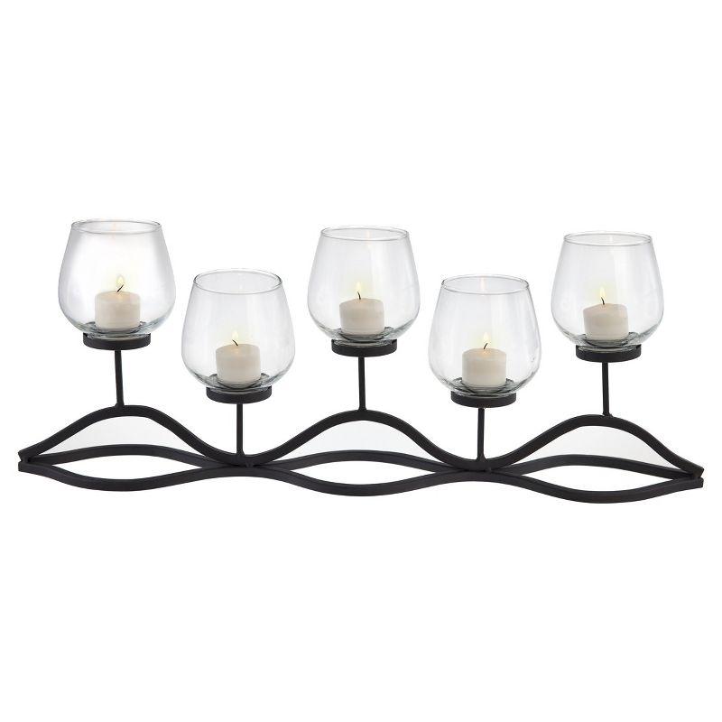 22" x 8" Decorative Iron 5-Tealight Candle Holder Black - Danya B: Glass & Iron, Tabletop Hurricane Centerpiece