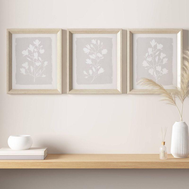 3pc Fair Florets Framed Glass Wall Art Set Beige - Madison Park: Modern Botanical Decor, MDF & Polyethylene