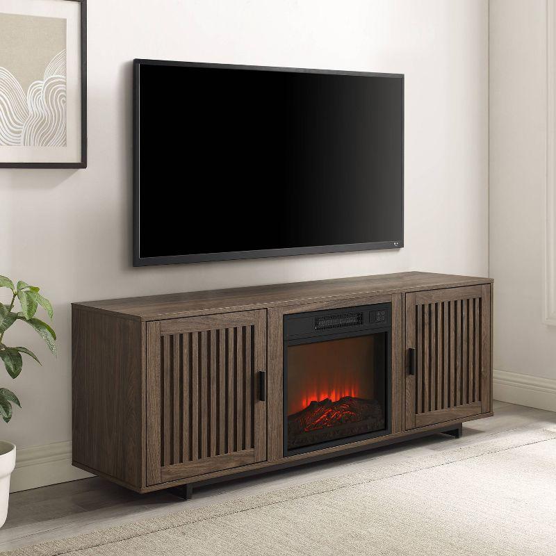 Silas 64" Black Walnut Low-Profile TV Stand with Electric Fireplace