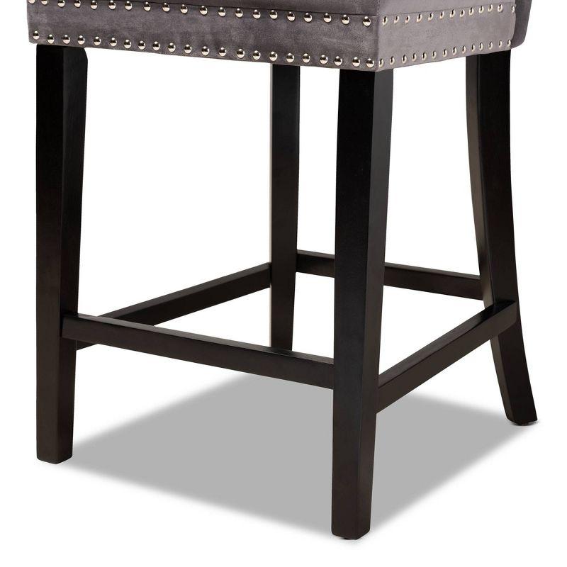 2pc Howell Modern Velvet Upholstered Wood Counter Height Barstool Set Gray/Brown - Baxton Studio: Polyester, Fixed Height