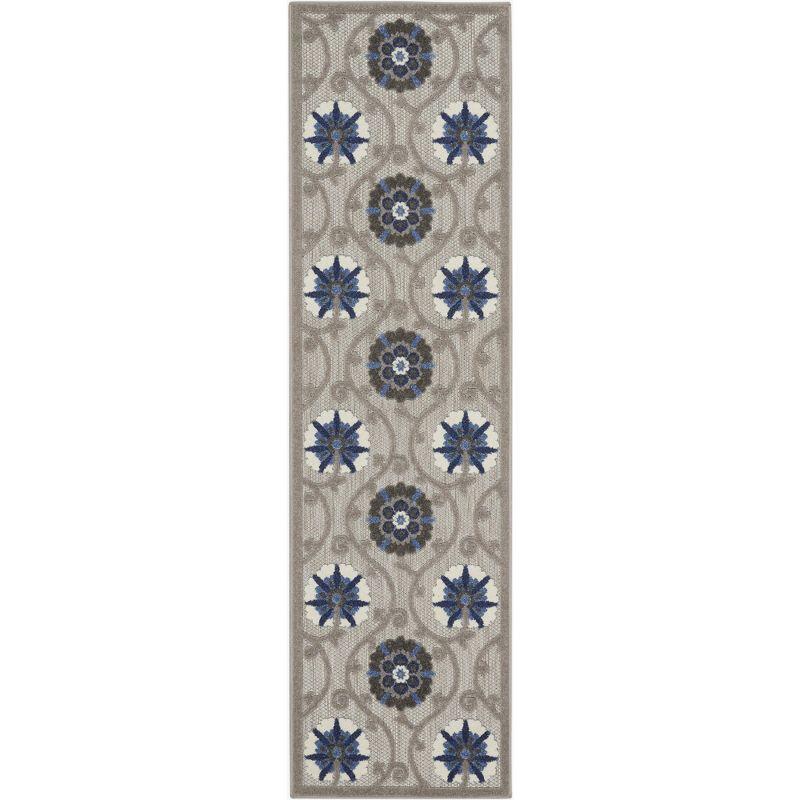 Nourison Aloha Contemporary Floral Flatweave High-Low Indoor Outdoor Runner Rug Grey/Blue 2' x 6'