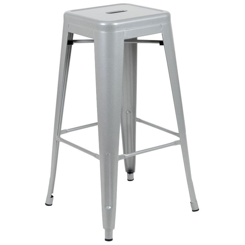 Sleek Industrial 46" Gray Metal Stackable Bar Stool, Set of 4