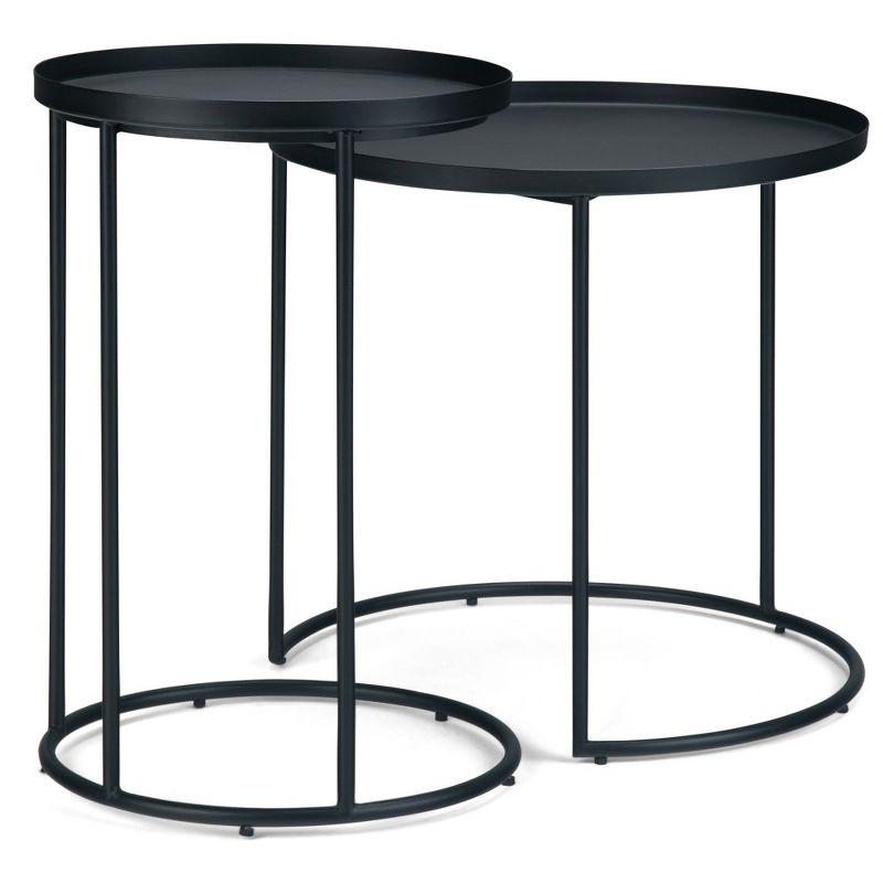 2pc Lipton Metal Nesting Table Black - WyndenHall: Industrial Style, Round, Removable Tray, Sleek Legs