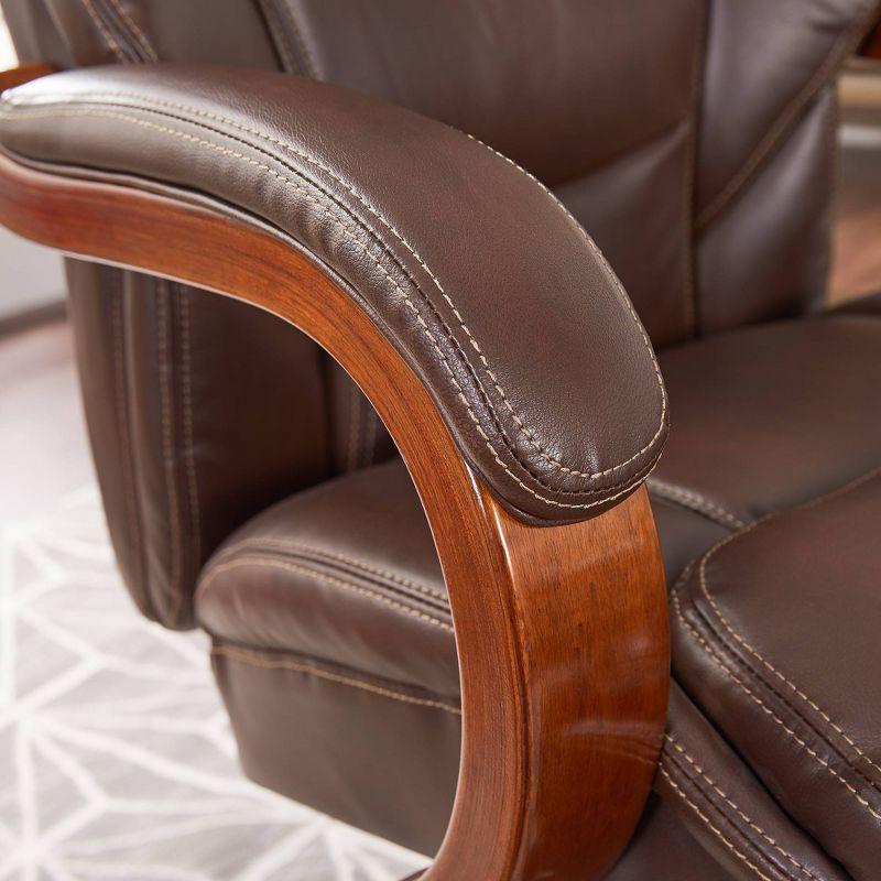 La-Z-Boy La-Z-Boy Delano Big & Tall Executive Office Chair, Ergonomic Mid-Back with Body Pillow Lumbar Support, ComfortCore® with Memory Foam Cushion, Mahogany Wood Arms and Swivel Base, Bonded Leather
