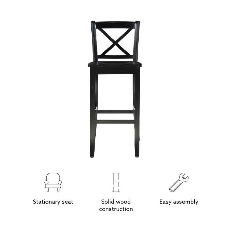 30" Torino X Back Wood Barstool - Black - Linon: Solid Rubberwood, Unupholstered, Armless