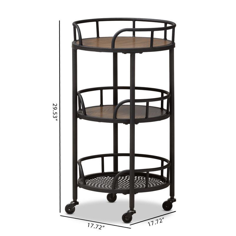 Bristol Rustic Industrial Style Metal and Wood Mobile Serving Cart - Brown - Baxton Studio