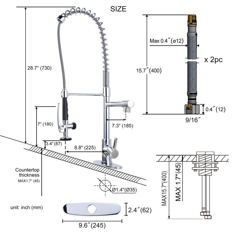 Chrome Commercial Single-Handle Pull Down Sprayer Kitchen Faucet