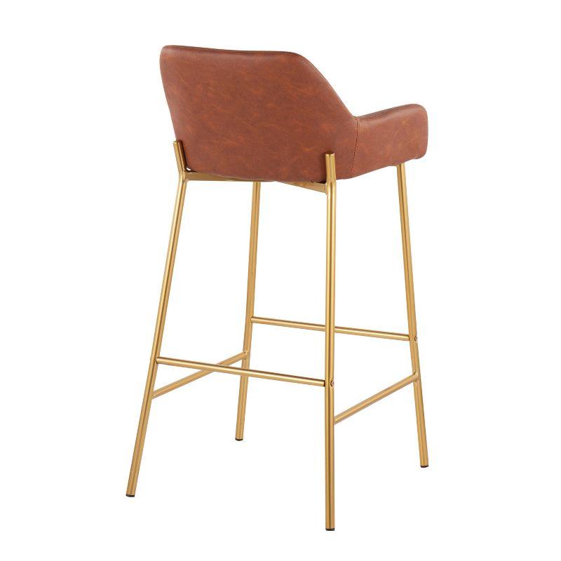 Set of 2 Daniella Metal Faux Leather Barstools Gold/Camel: Sleek Upholstered, 30" Fixed Height - LumiSource