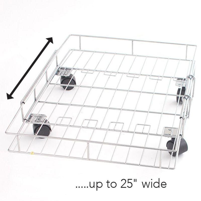 Expandable Chrome Metal Rolling Storage Basket with Wheels