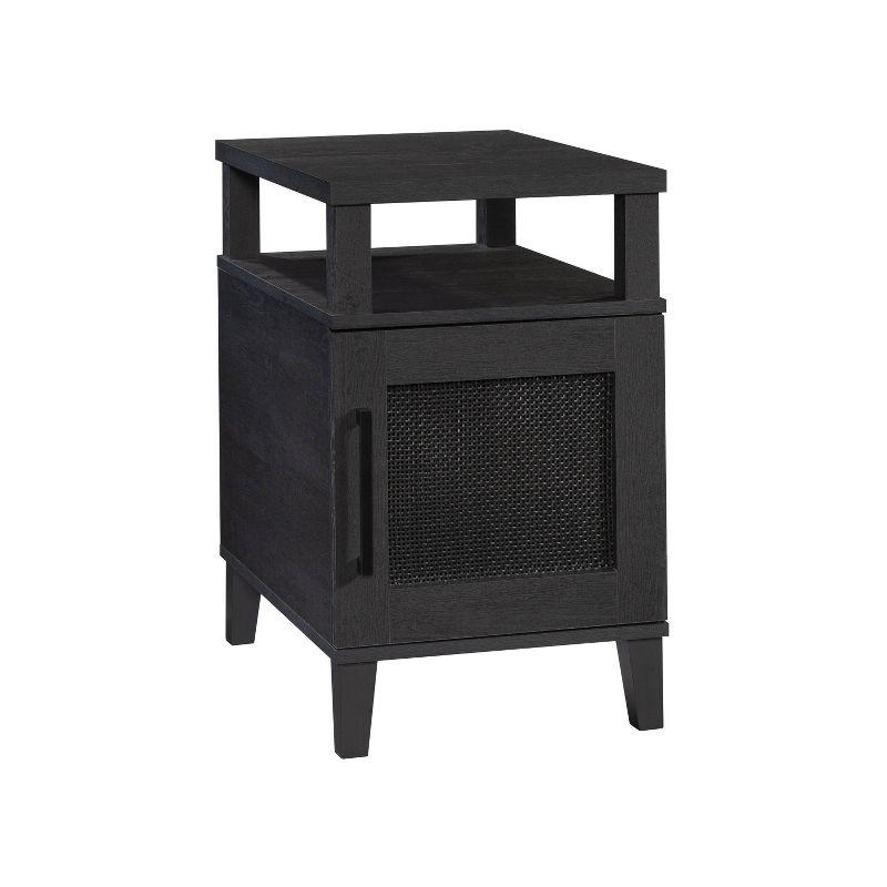 Raven Oak Rectangular Side Table with Storage and Rattan Insert