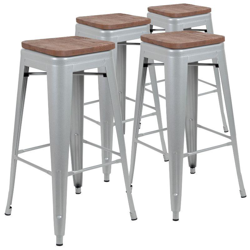 Brooklyn Gray 62'' Rustic Wood & Metal Backless Bar Stool