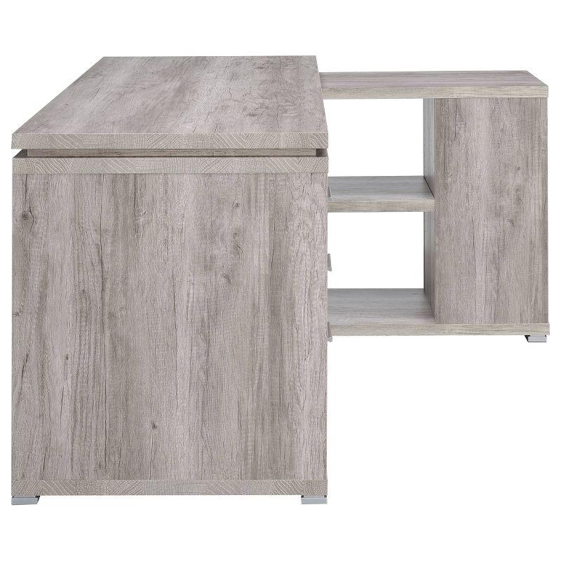 Transitional Grey Driftwood L-Shaped Home Office Desk with Filing Cabinet