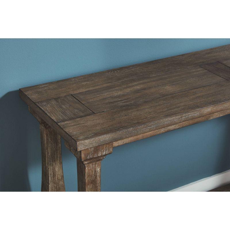 Johnelle Sofa Table Gray: Distressed Elm Veneer, Square Baluster Legs - Signature Design by Ashley