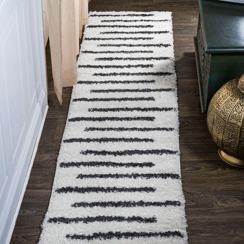 2'x10' Alaro Berber Stripe Shag Runner Rug, White - JONATHAN Y
