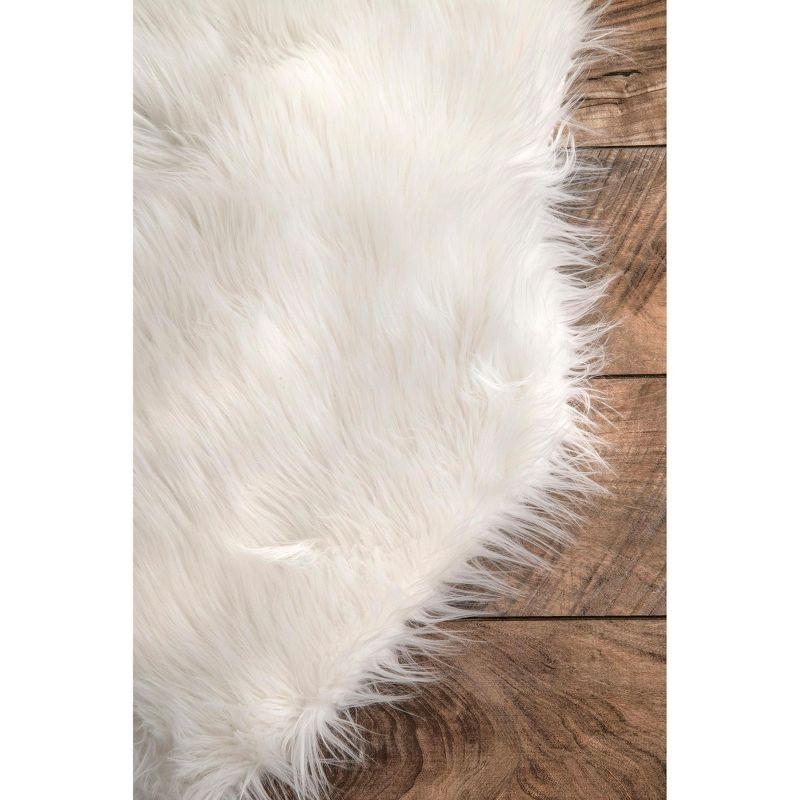 Ivory Faux Sheepskin Shag Rug 25"x7" Easy-Care & Stain-Resistant