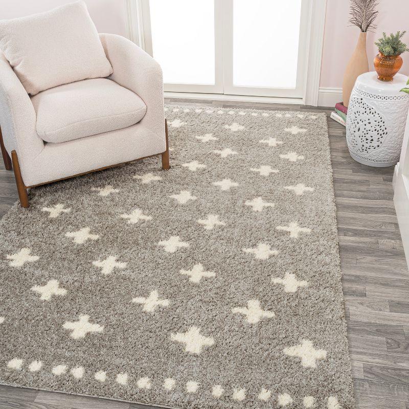 JONATHAN Y Cristo Berber Geometric Shag Gray/Ivory 3 ft. x 5 ft. Area Rug