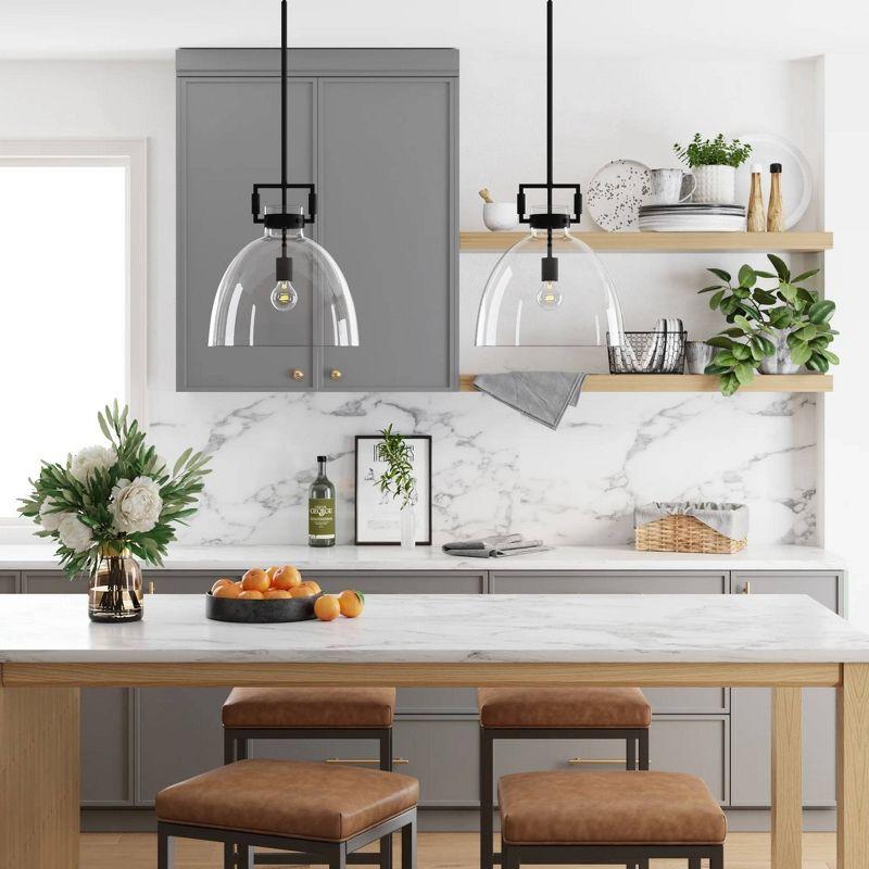 Black Glass Dome Pendant Light with Adjustable Cord