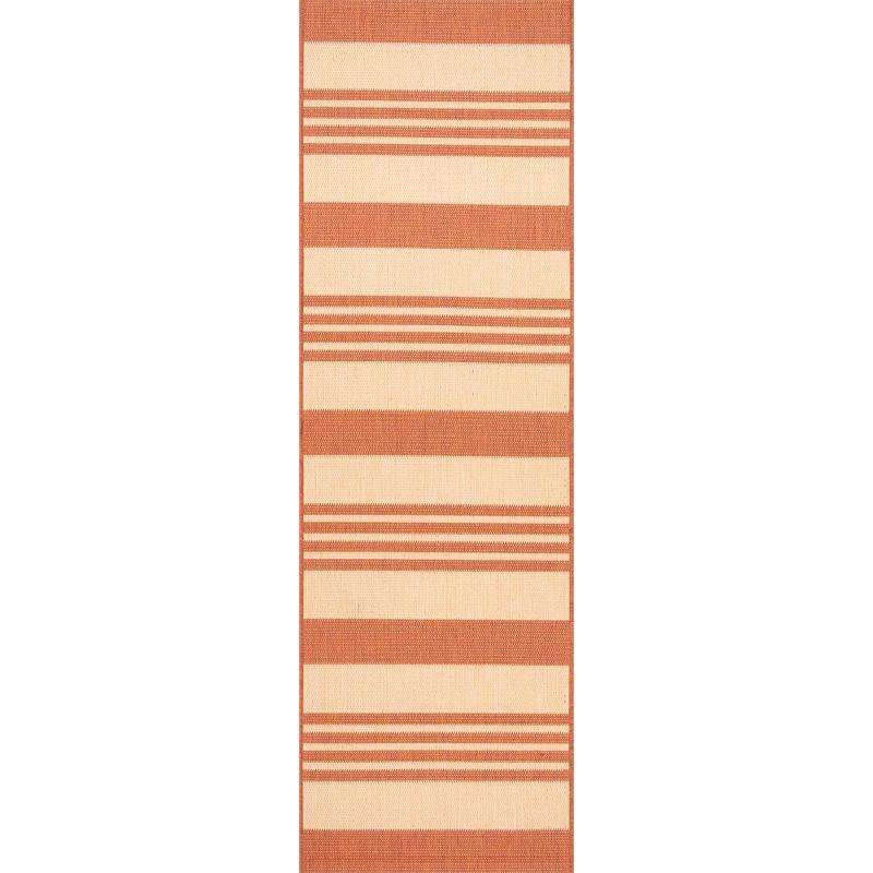 Terracotta and Beige Striped Synthetic Reversible Runner Rug