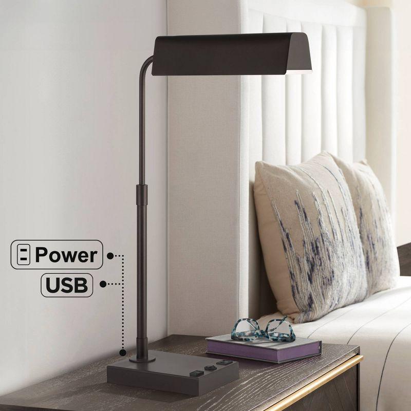 360 Lighting Harris 25 1/2" High Pharmacy Modern Desk Lamp USB Port AC Power Outlet Brown Bronze Finish Metal Single Home Office Living Room Charging