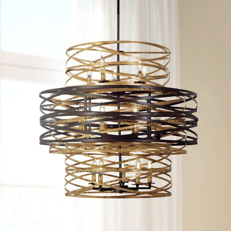 Minka Lavery Dark Bronze Mosaic Gold Chandelier 30" Wide Modern 18-Light Fixture for Dining Room House Foyer Kitchen Entryway Home