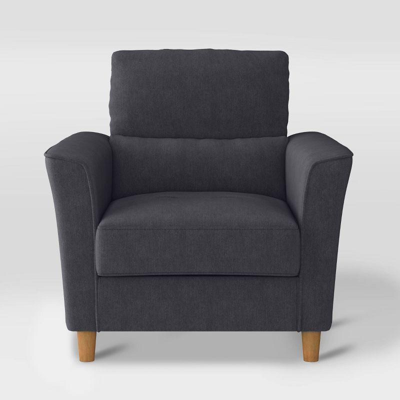 Flared Arm Dark Gray Microfiber Accent Chair with Wood Frame